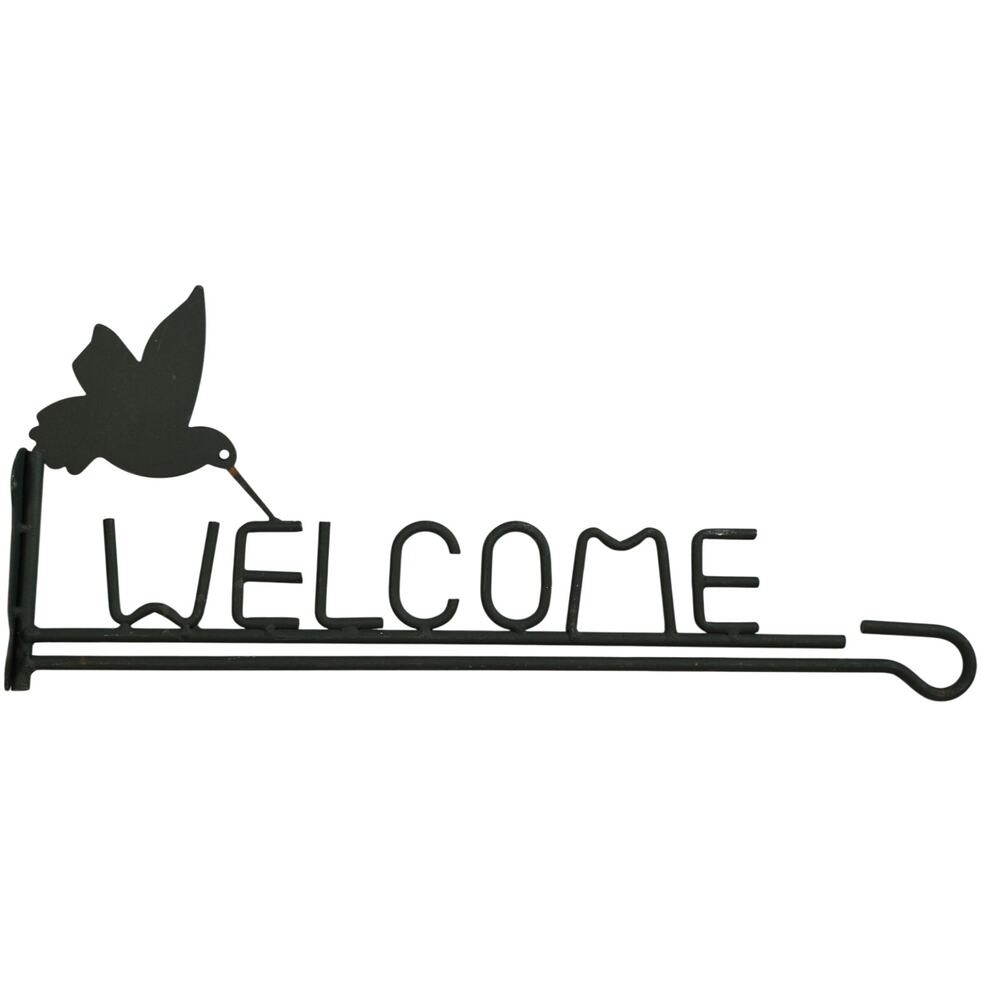 VTG Dark Green Powder Coated "Welcome" Hummingbird Plant Flag Hanger Wall Mount
